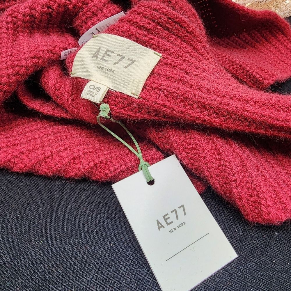 NWT AE77 CRANBERRY Premium Rib Cashmere Scarf - Picture 12 of 13